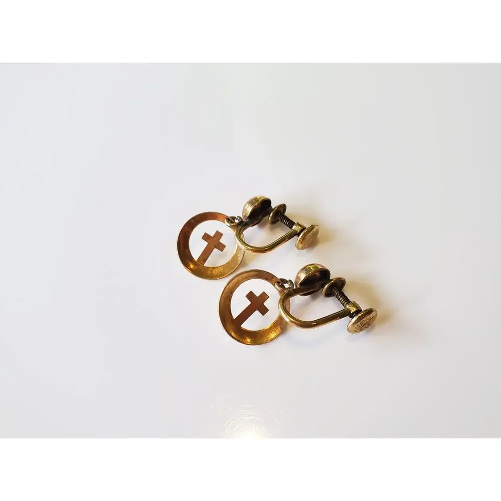 Vintage Gold Filled Screw Back Cross Earrings